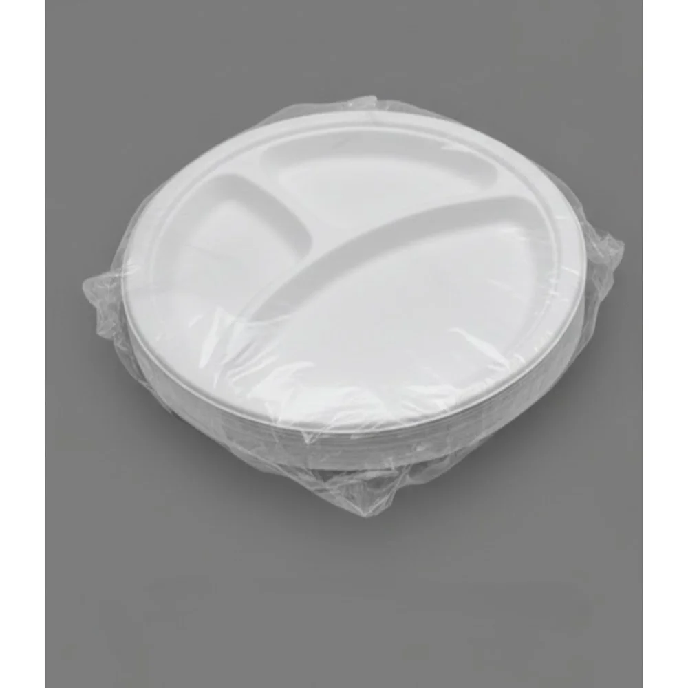 3-Compartment Bagasse Plate | Portion Segregation | Compostable Tableware | MOQ 600